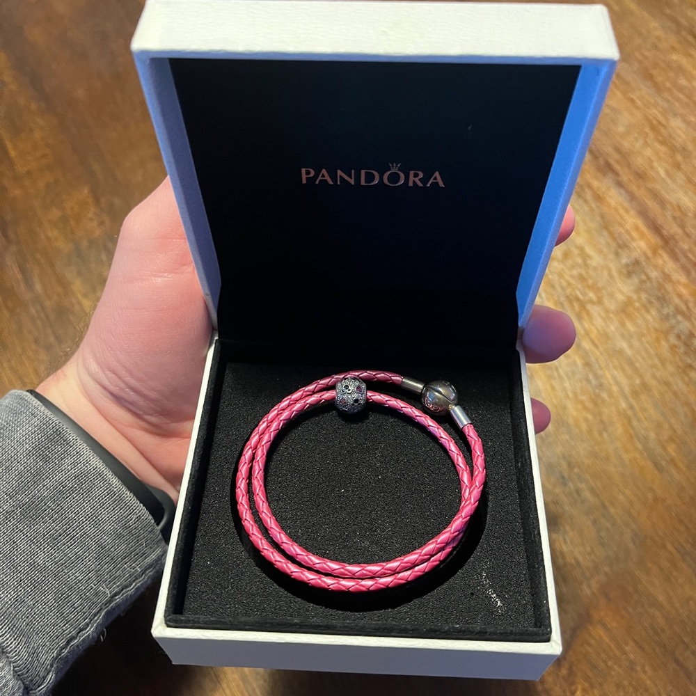 Authentic Pink Pandora Wrap Bracelet with Charm